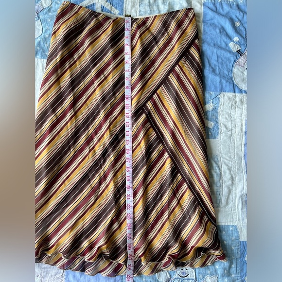 90s Nine West Womens Retro Brown Striped Silk Ruffle Hem Midi A-Line Skirt Large - Picture 11 of 13
